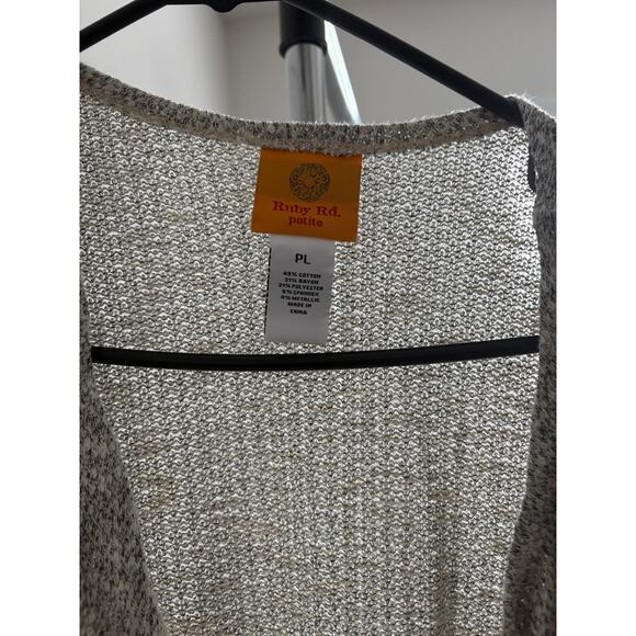Ruby Rd. Petite Grey Open Knit Sleeveless Cardigan Vest with Pockets - PL - Picture 3 of 5